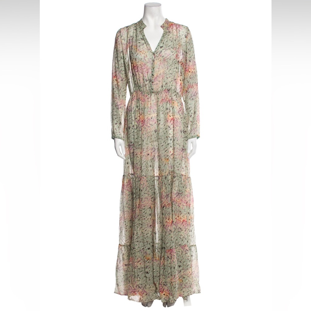 NEW Saloni silk long dress (Alexia dress georgette dress 1558 sage bamboo)